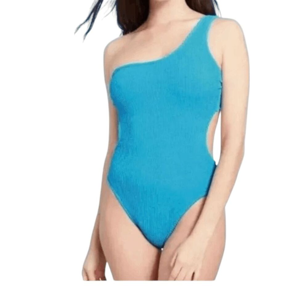 Shade & Shore Blue One-Shoulder One-Piece Swimsuit NWT Size Large 12-14